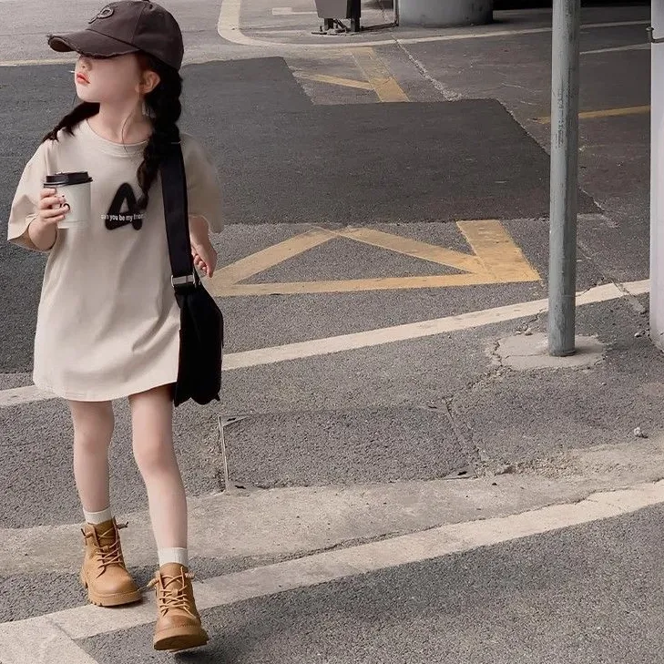 【110-170】オシャレ 韓国 プリント アルファベット 夏 子供 服 女の子 キッズ ジュニア トップス 半袖 カットソー Tシャツ