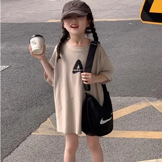 【110-170】オシャレ 韓国 プリント アルファベット 夏 子供 服 女の子 キッズ ジュニア トップス 半袖 カットソー Tシャツ