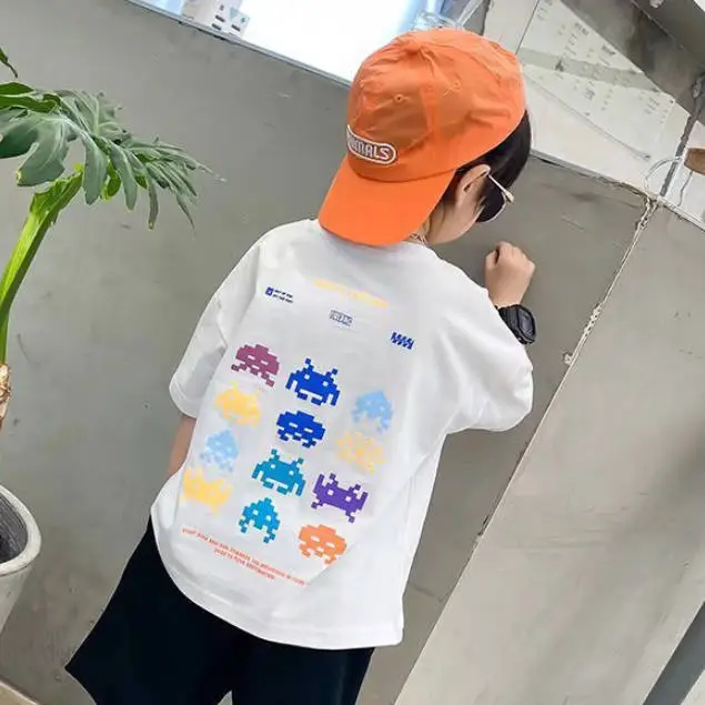 【100-160】 プリント かわいい ファッション 2色展開 キッズ ジュニア 子供 服 男の子 半袖 夏 Tシャツ カットソー トップス