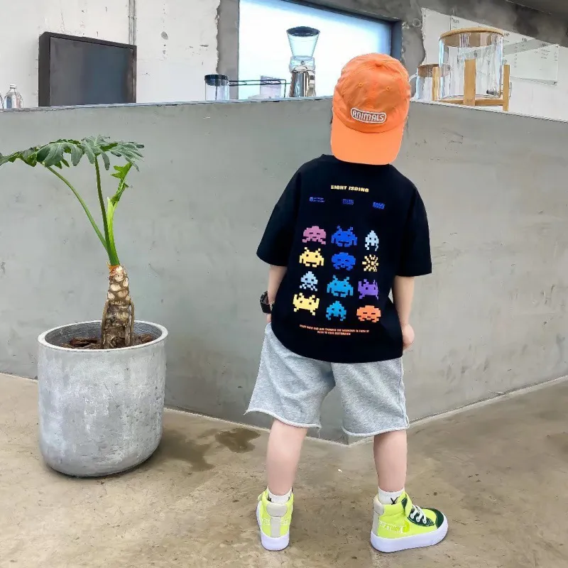 【100-160】 プリント かわいい ファッション 2色展開 キッズ ジュニア 子供 服 男の子 半袖 夏 Tシャツ カットソー トップス