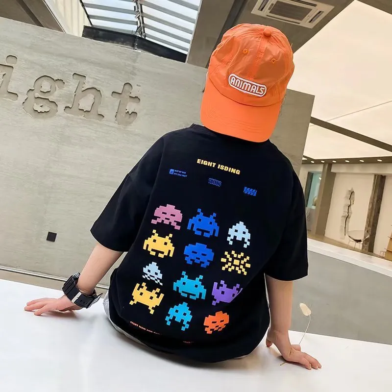 【100-160】 プリント かわいい ファッション 2色展開 キッズ ジュニア 子供 服 男の子 半袖 夏 Tシャツ カットソー トップス