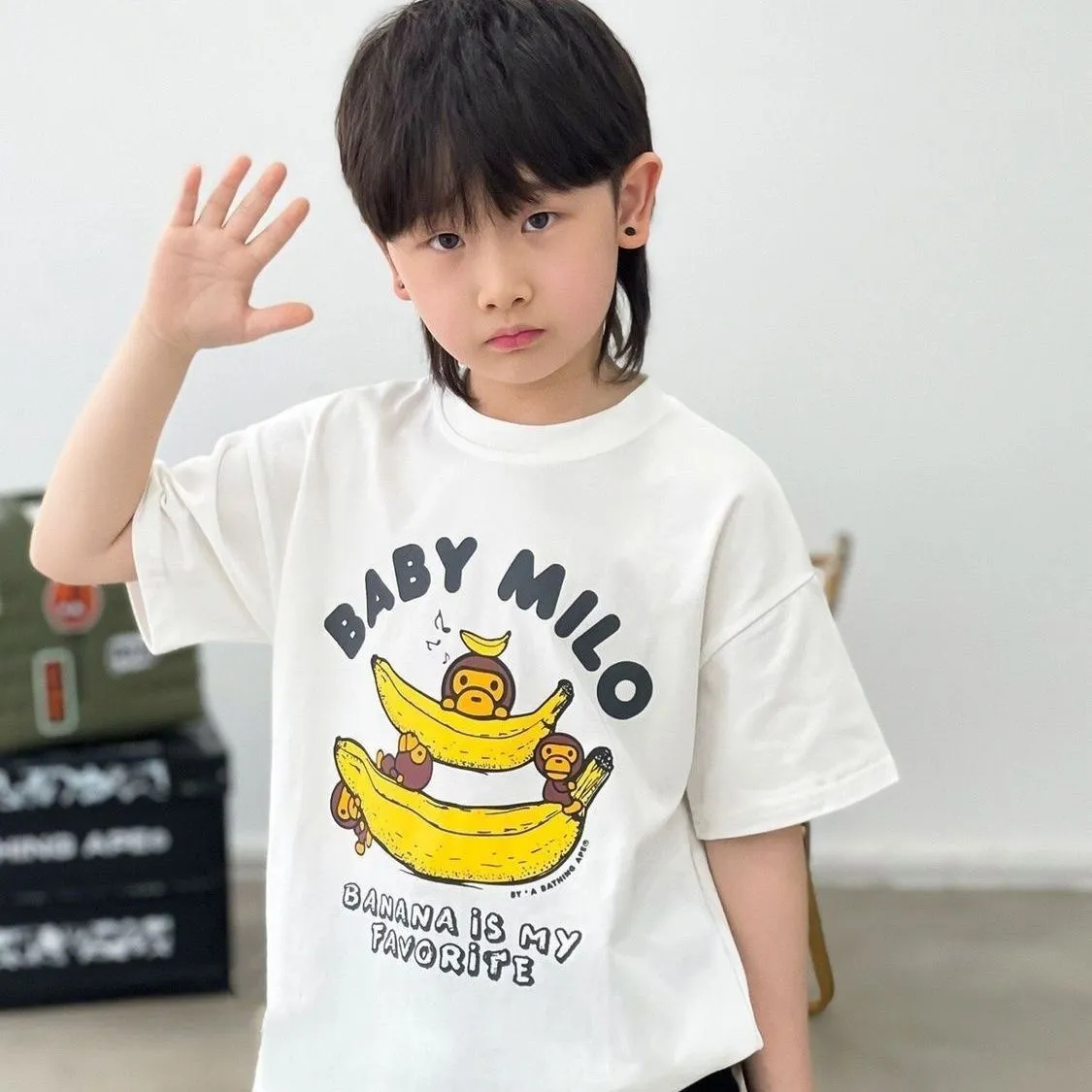 【90-160】二色選べる 夏 新登場 絶対流行 カジュアル 合わせやすい カートゥーンプリント 日系 ファッション 男の子 無地 Tシャツ
