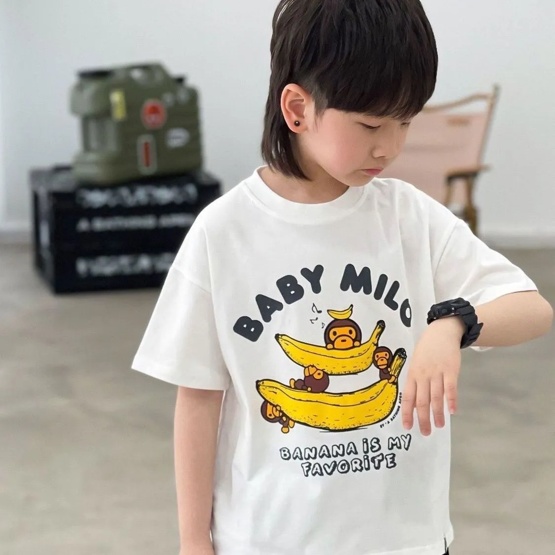 【90-160】二色選べる 夏 新登場 絶対流行 カジュアル 合わせやすい カートゥーンプリント 日系 ファッション 男の子 無地 Tシャツ