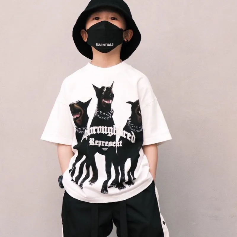 【80-150】おすすめ オーバーサイズ カッコイイ コットン 子供 ゆったり プリント  動物柄 Ｔシャツ　