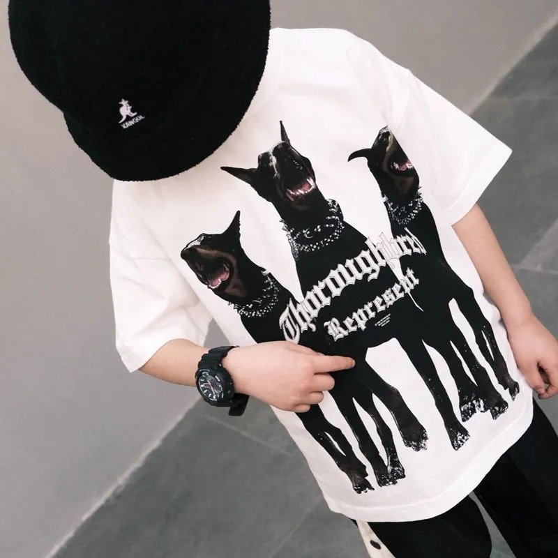 【80-150】おすすめ オーバーサイズ カッコイイ コットン 子供 ゆったり プリント  動物柄 Ｔシャツ　
