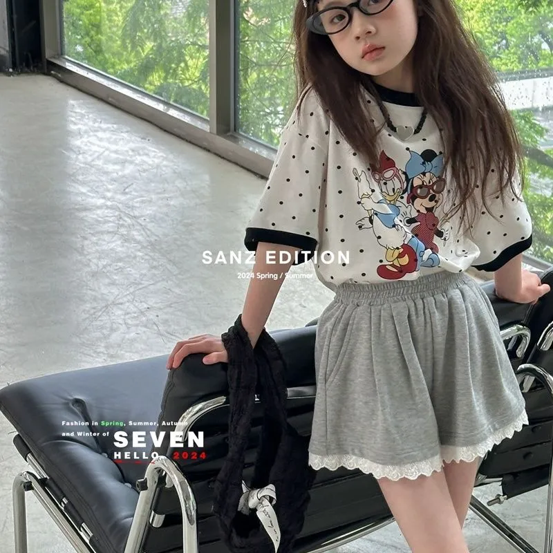 【120-170cm】【予約販売】おすすめ 質感のいい レトロ 2色選べる 夏 新作 ドット柄 カートゥーン  カジュアル Ｔシャツ　