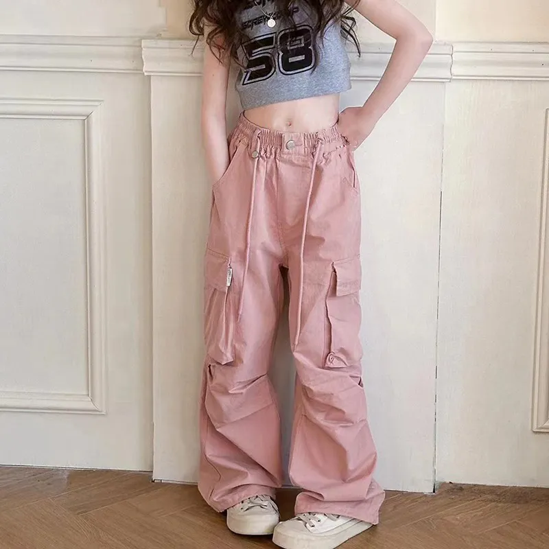 【120-170cm】 ファッション 無地 ゆったり ポケット付き ボウタイ 夏 子供服 キッズ ジュニア 女の子 ボトムス カーゴパンツ