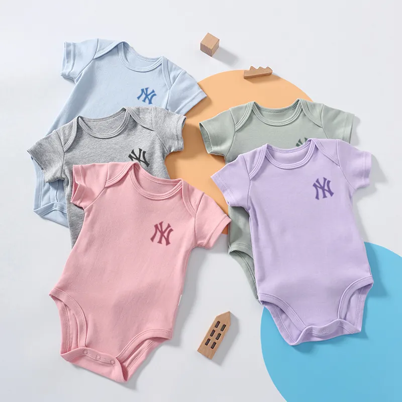 【3M-24M】おすすめ 元気いっぱい ファッション 新作  多色展開  ラウンドネック 夏 無地 新生児 ロンパース