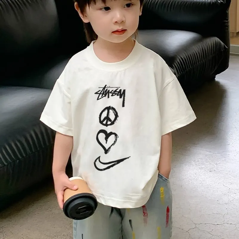 【90-160cm】人気爆発中 快適 おすすめ ラウンドネック 半袖 2色選べる プリント Ｔシャツ