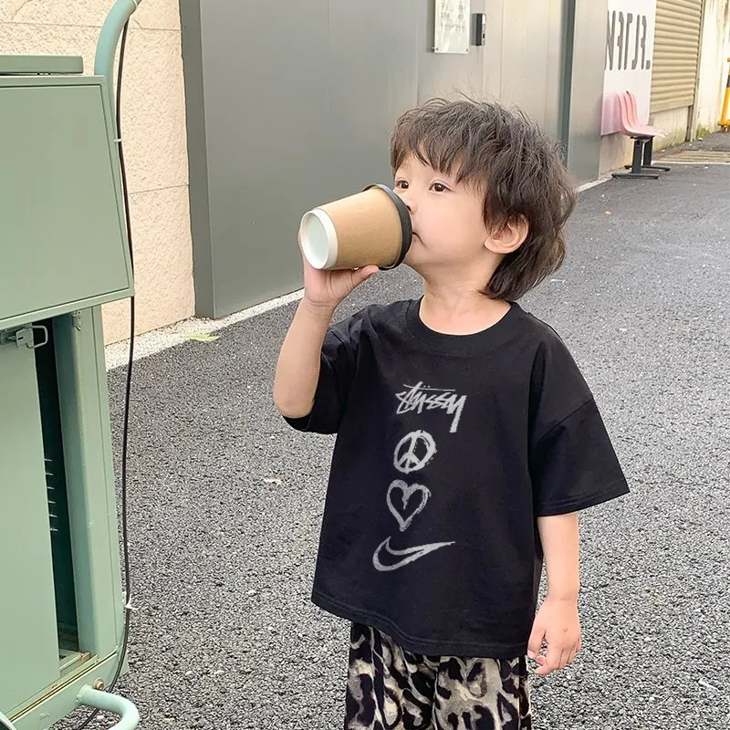 【90-160cm】人気爆発中 快適 おすすめ ラウンドネック 半袖 2色選べる プリント Ｔシャツ