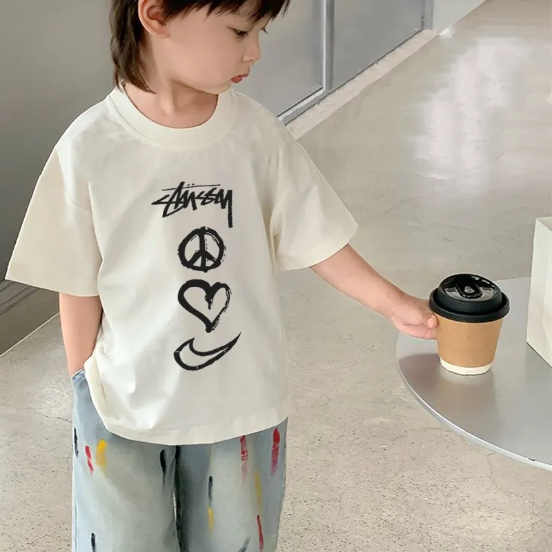 【90-160cm】人気爆発中 快適 おすすめ ラウンドネック 半袖 2色選べる プリント Ｔシャツ