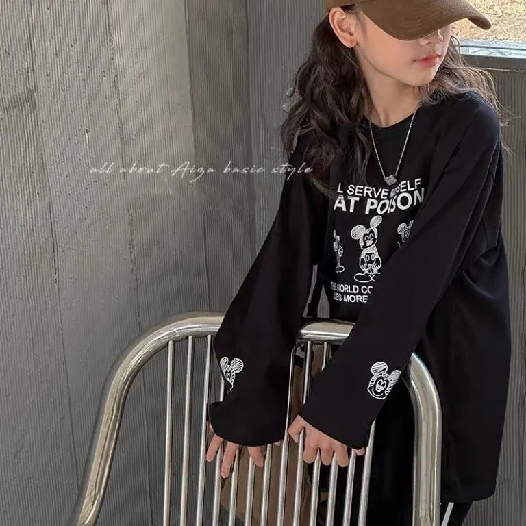 【100-160cm】特別なデザイン カジュアル 合わせやすい ファッション カートゥーンプリント 女の子長袖Ｔシャツ