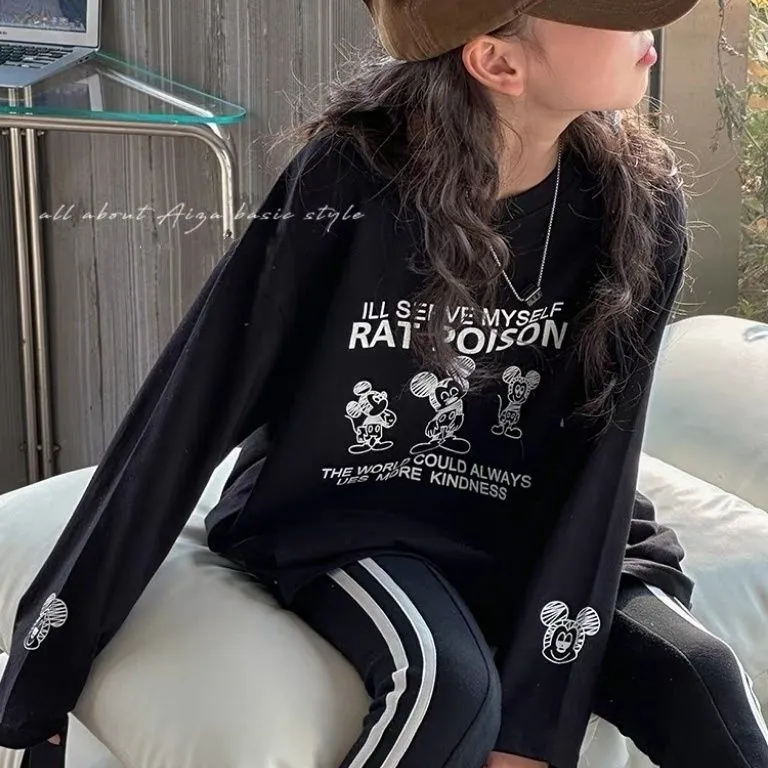 【100-160cm】特別なデザイン カジュアル 合わせやすい ファッション カートゥーンプリント 女の子長袖Ｔシャツ