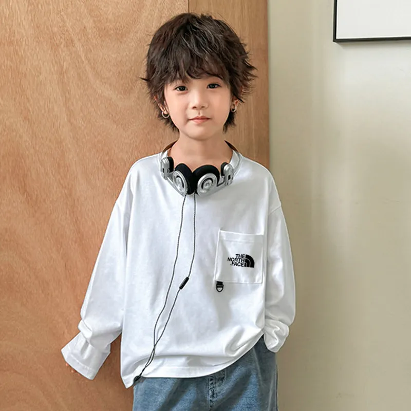 【110-160cm】人気上昇中 着心地良い ポケット付き アルファベット ラウンドネック 長袖 Tシャツ