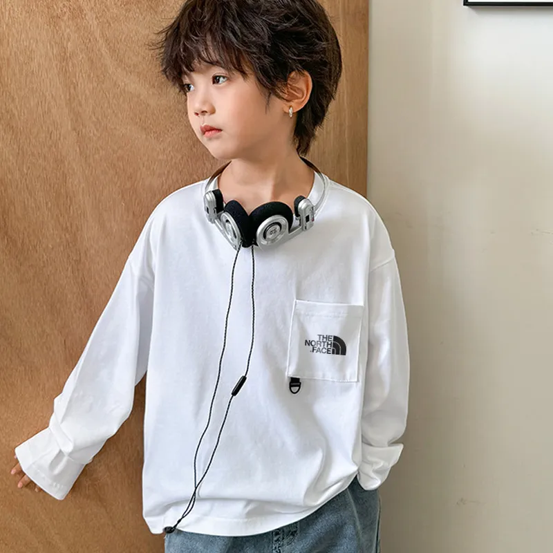 【110-160cm】人気上昇中 着心地良い ポケット付き アルファベット ラウンドネック 長袖 Tシャツ