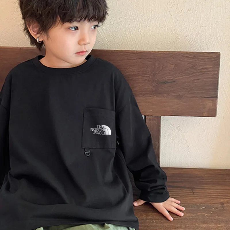 【110-160cm】人気上昇中 着心地良い ポケット付き アルファベット ラウンドネック 長袖 Tシャツ