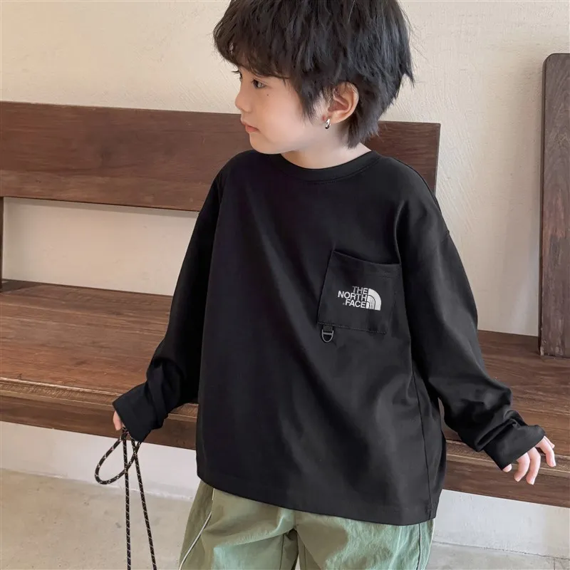 【110-160cm】人気上昇中 着心地良い ポケット付き アルファベット ラウンドネック 長袖 Tシャツ