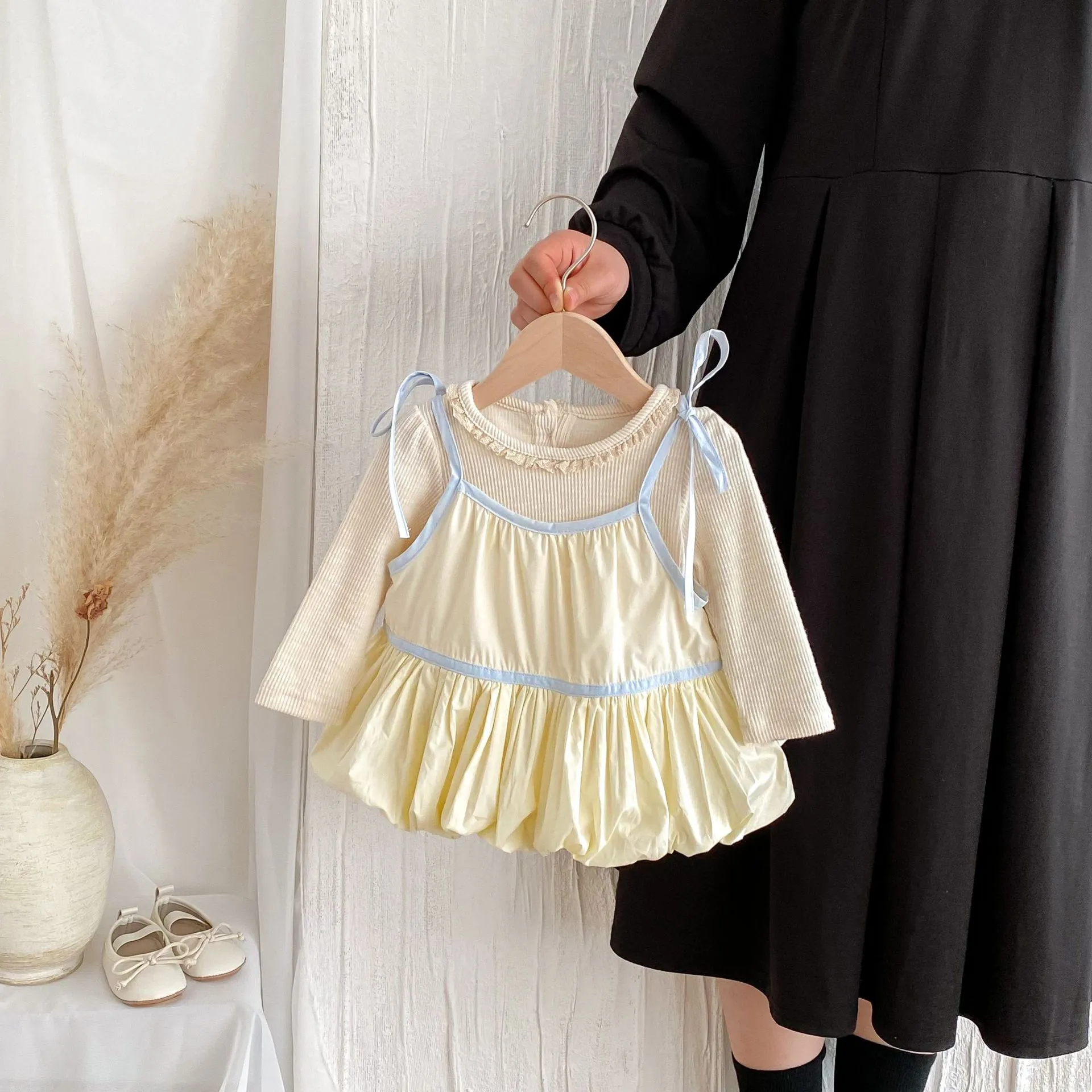 【73-100cm】二点セット シンプル かわいい ワンピース 長袖 セットアップ