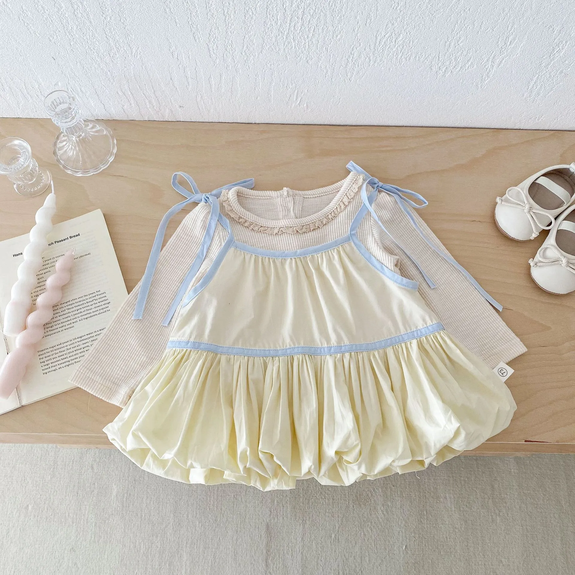 【73-100cm】二点セット シンプル かわいい ワンピース 長袖 セットアップ