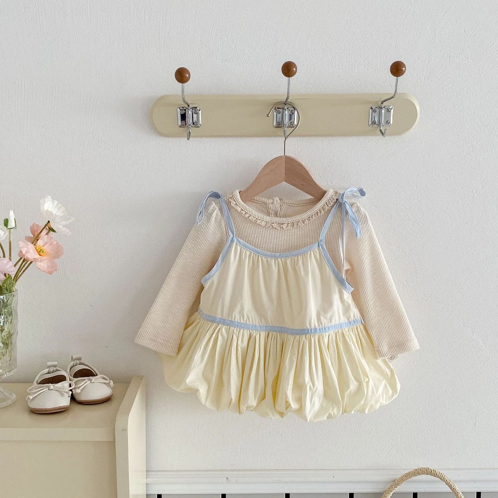 【73-100cm】二点セット シンプル かわいい ワンピース 長袖 セットアップ