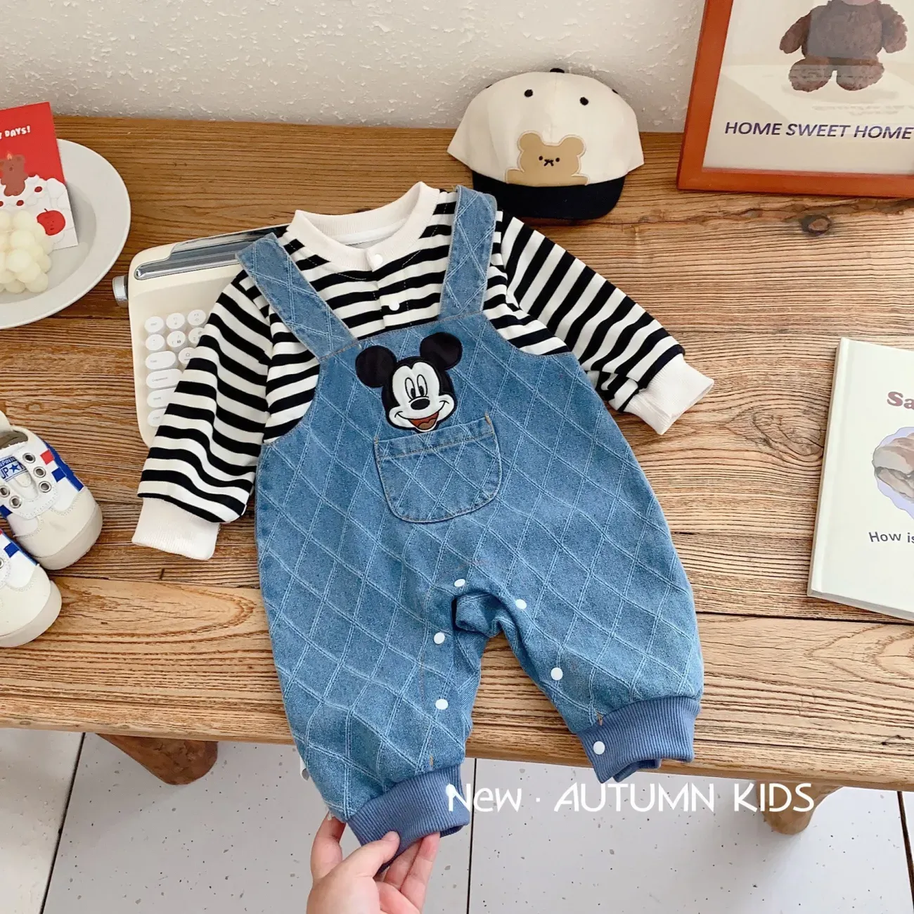 【73-100cm】デザイン満点 おしゃれ ファッション 人気商品 レイヤード ベビー デニム ロンパース