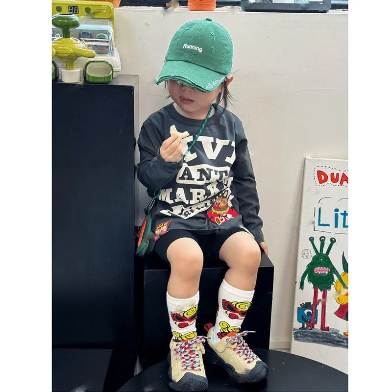 【100-160cm】特別なデザイン プリント ファッション クール 男の子 女の子 長袖 Ｔシャツ
