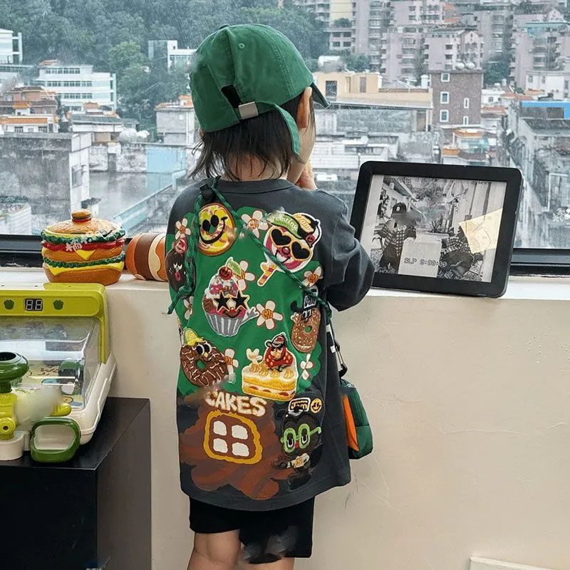 【100-160cm】特別なデザイン プリント ファッション クール 男の子 女の子 長袖 Ｔシャツ
