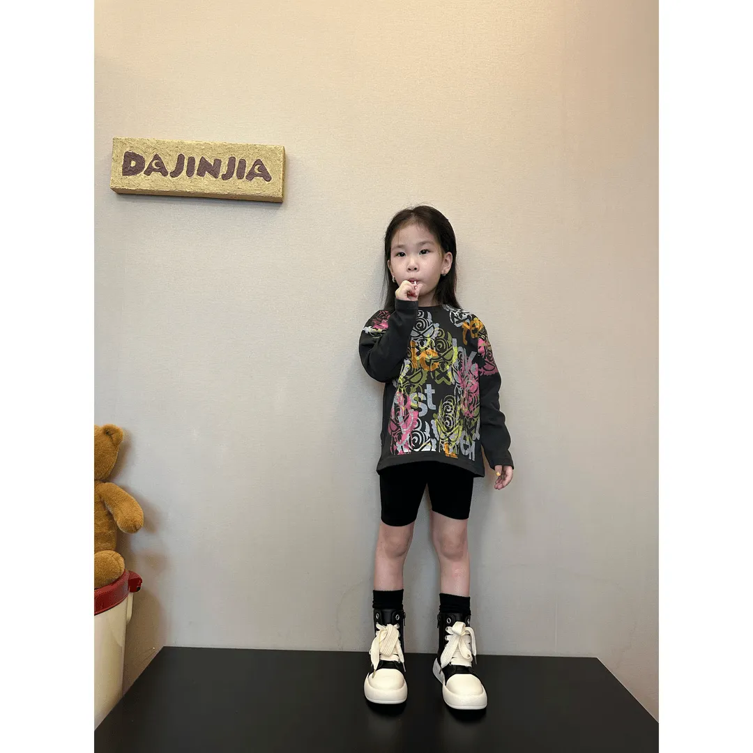 【100-160cm】絶対欲しい 元気いっぱい ファッション プリント 女の子 長袖 Ｔシャツ