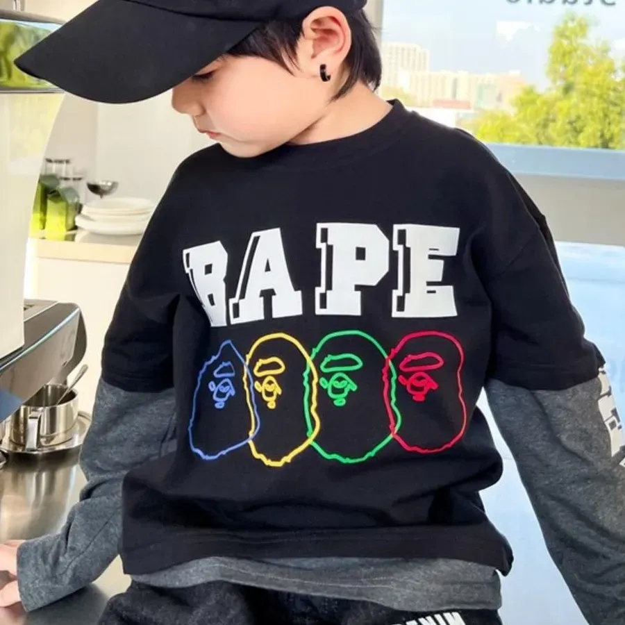 【100-160cm】超人気商品 特別なデザイン カッコイイ 切り替え 男の子 長袖 Ｔシャツ