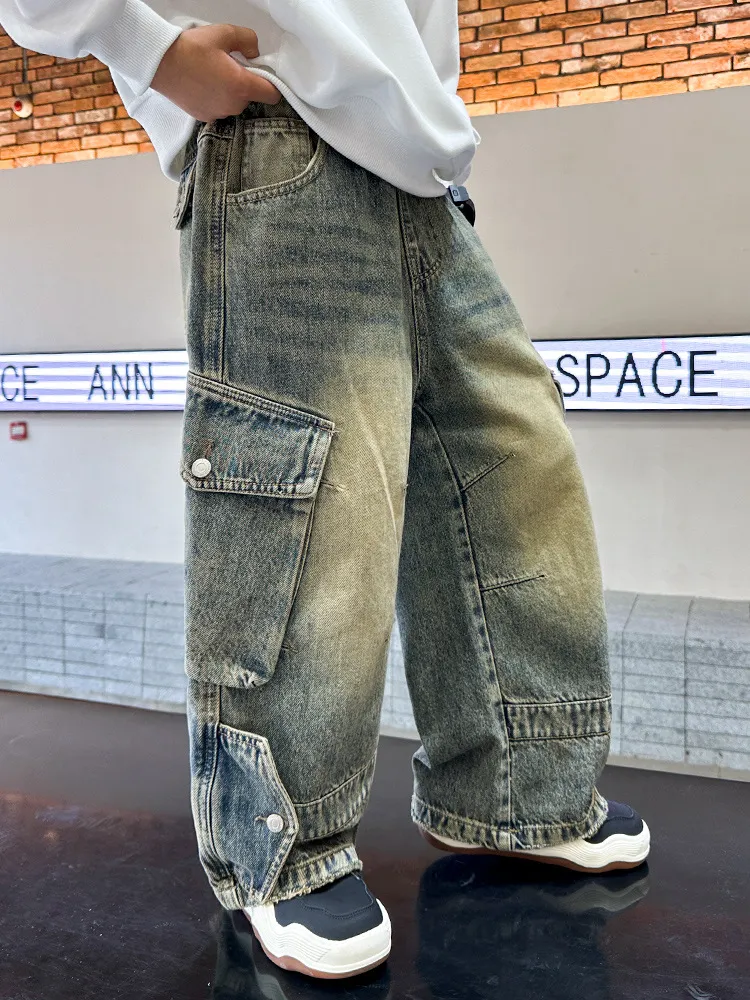 【120-170cm】今季大注目 履きやすい カッコイイ トレンド カジュアル レトロ デニムパンツ