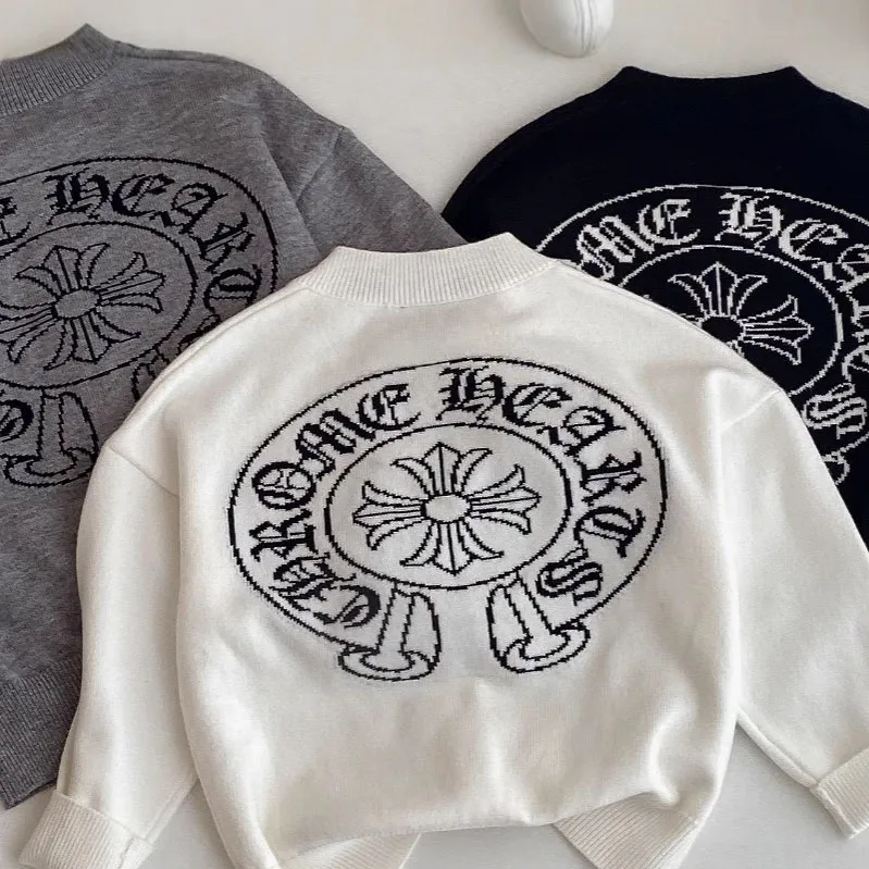 【100-150cm】今季大注目 トレンド 刺繍 アルファベット ニット カーディガン