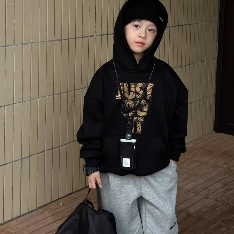 【90-160cm】合わせやすい パーカー 男の子 カジュアル フード付き  アルファベット トップス