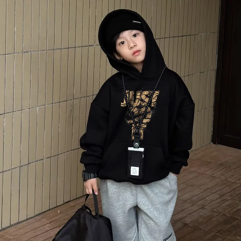 【90-160cm】合わせやすい パーカー 男の子 カジュアル フード付き  アルファベット トップス