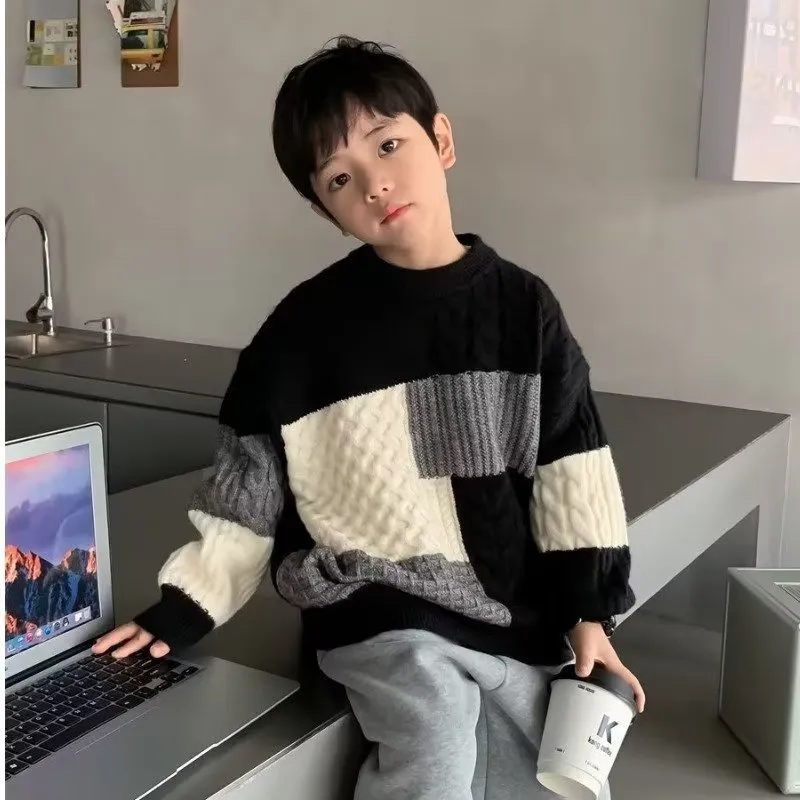 【90-160cm】着回し最強 ニット セーター 男の子 ファッション 合わせやすい 配色 トップス