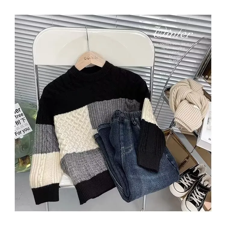 【90-160cm】着回し最強 ニット セーター 男の子 ファッション 合わせやすい 配色 トップス