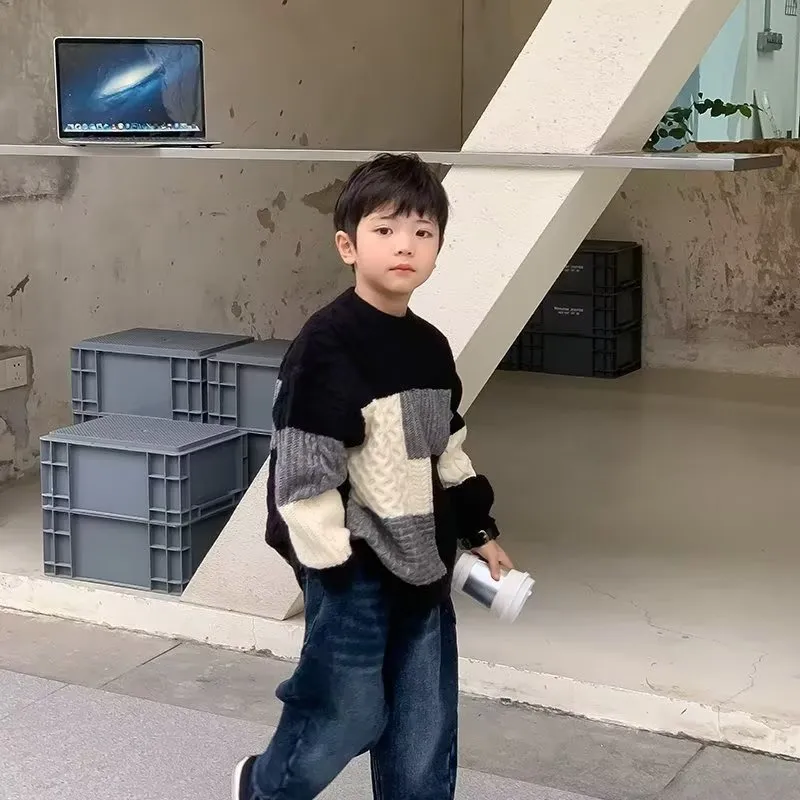【90-160cm】着回し最強 ニット セーター 男の子 ファッション 合わせやすい 配色 トップス
