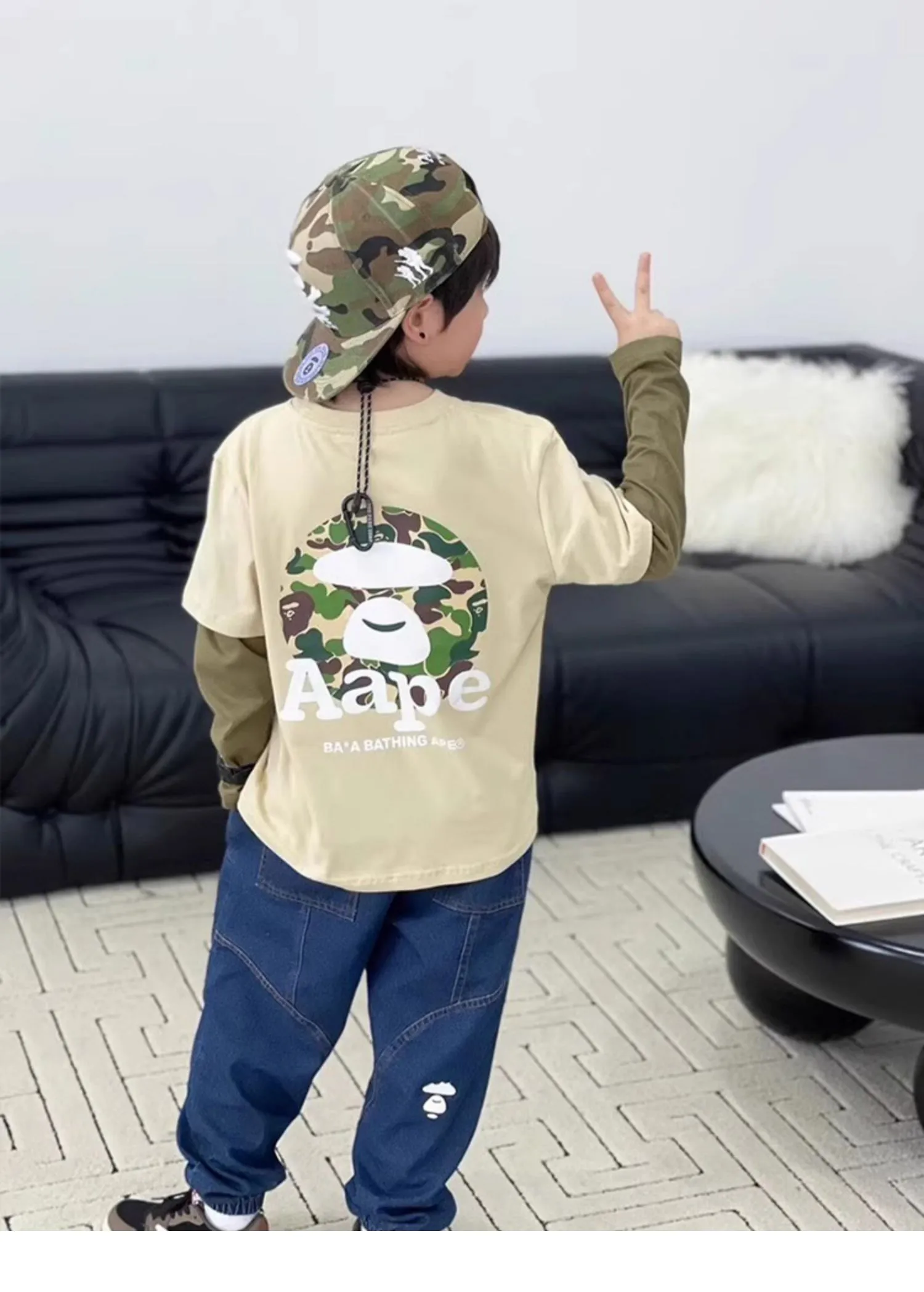 【120-160cm】リラックス感ある デザイン満点 切り替え クール 男の子 長袖 Ｔシャツ