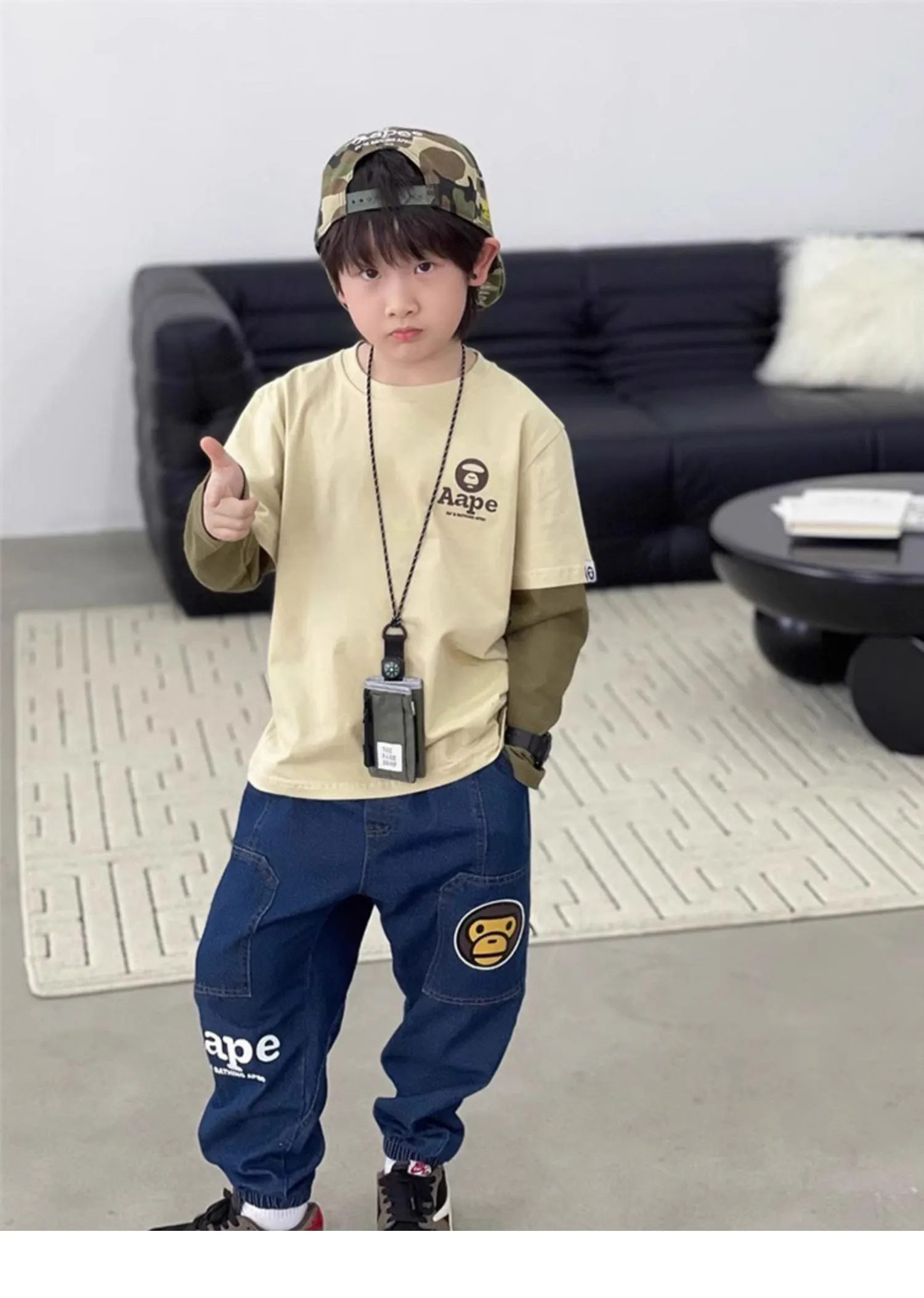 【120-160cm】リラックス感ある デザイン満点 切り替え クール 男の子 長袖 Ｔシャツ