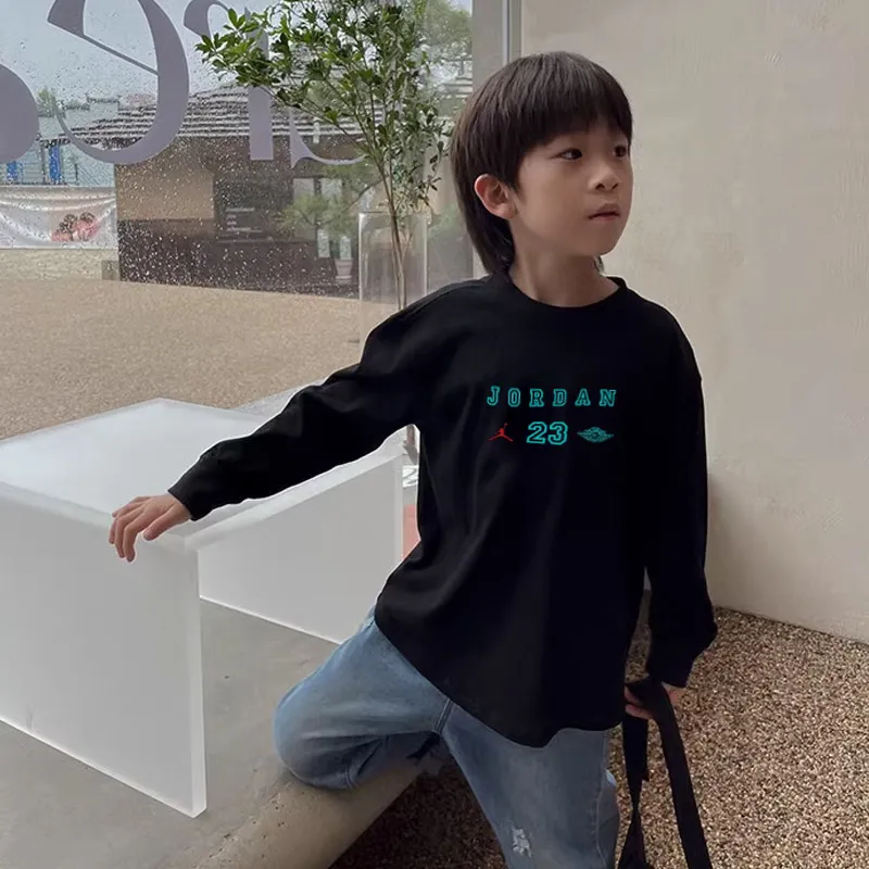 【90-160cm】絶対見逃さないで 合わせやすい アルファベット 数学柄 男の子 長袖 Ｔシャツ