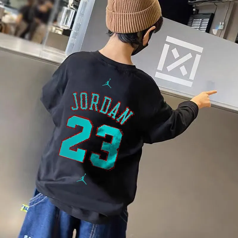 【90-160cm】絶対見逃さないで 合わせやすい アルファベット 数学柄 男の子 長袖 Ｔシャツ