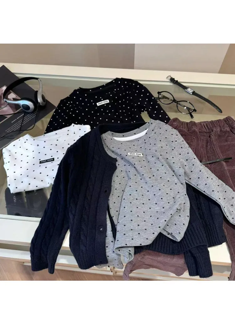 【90-140cm】リラックス感ある やわらかな素材 大人気 カジュアル 水玉 長袖 Ｔシャツ