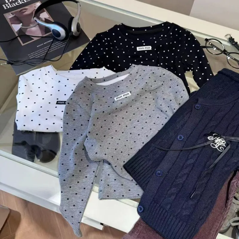 【90-140cm】リラックス感ある やわらかな素材 大人気 カジュアル 水玉 長袖 Ｔシャツ