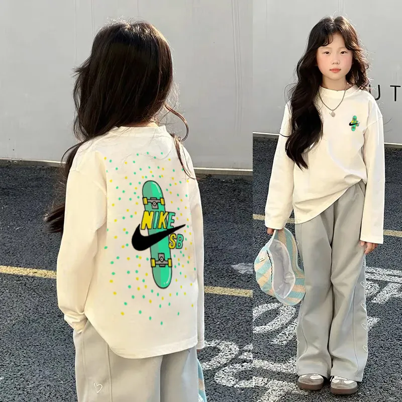 【90-160cm】好感度100％  取り入れたい プリント 合わせやすい 女の子 長袖 Ｔシャツ
