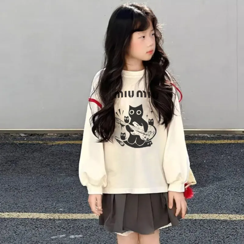 【110-170cm】毎日着たくなる おしゃれ カートゥーン 猫柄 女の子 長袖 Ｔシャツ