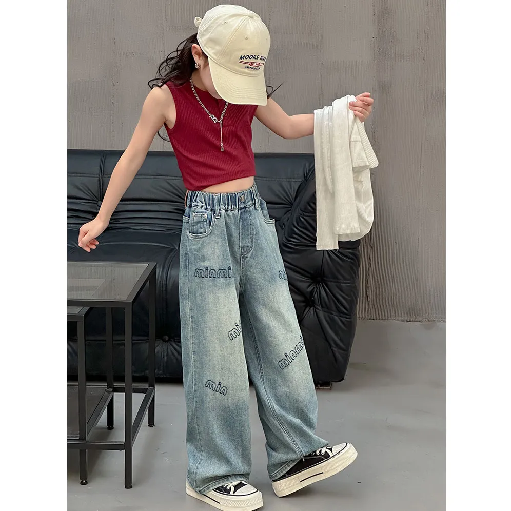【120-170cm】大好評 履きやすい おしゃれ シンプル ゆったり 高品質  デニム ワイドパンツ