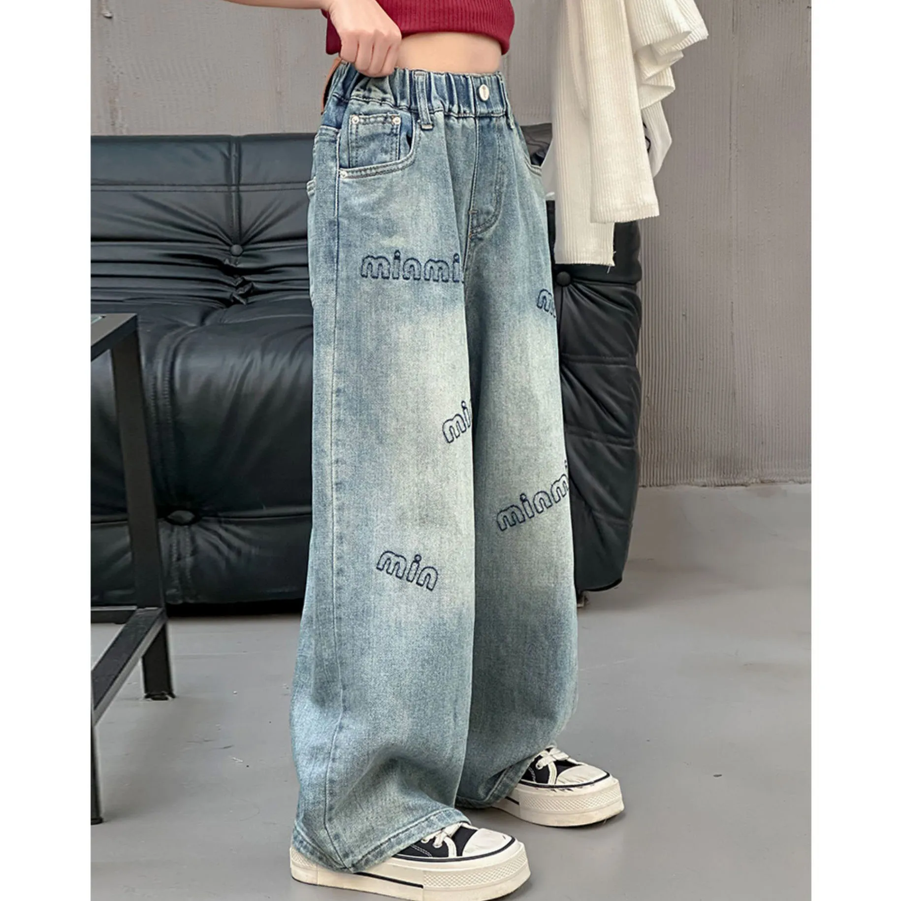 【120-170cm】大好評 履きやすい おしゃれ シンプル ゆったり 高品質  デニム ワイドパンツ