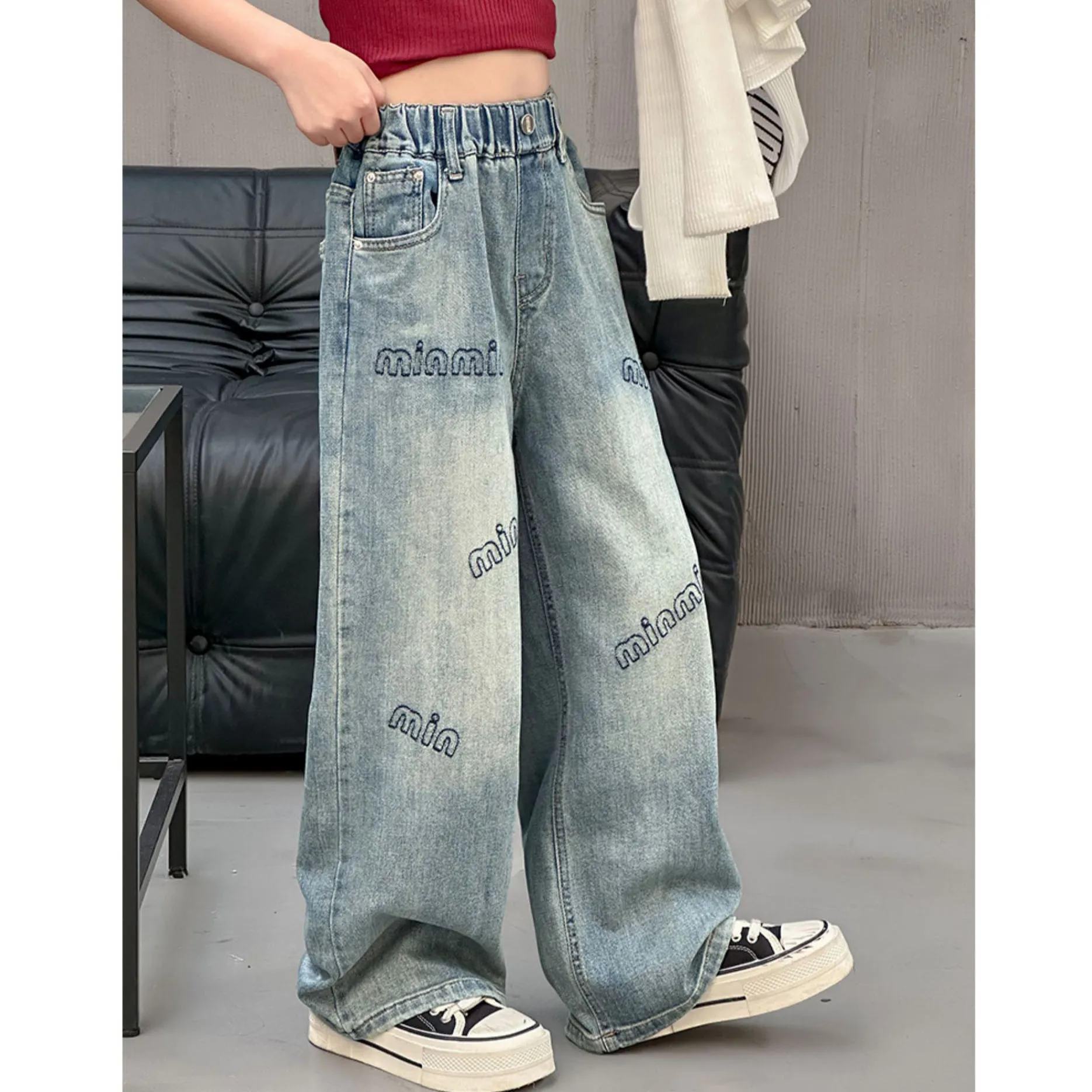 【120-170cm】大好評 履きやすい おしゃれ シンプル ゆったり 高品質  デニム ワイドパンツ