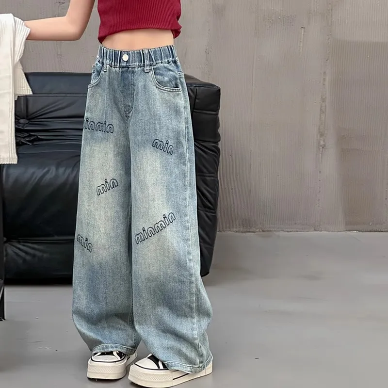 【120-170cm】大好評 履きやすい おしゃれ シンプル ゆったり 高品質  デニム ワイドパンツ
