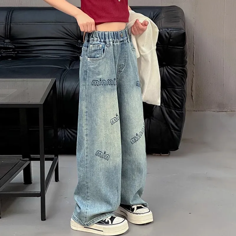 【120-170cm】大好評 履きやすい おしゃれ シンプル ゆったり 高品質  デニム ワイドパンツ