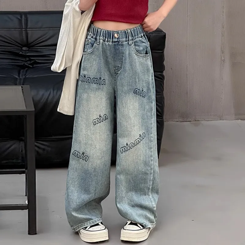 【120-170cm】大好評 履きやすい おしゃれ シンプル ゆったり 高品質  デニム ワイドパンツ